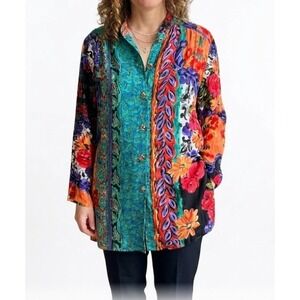 Carole Little Vintage Mixed Floral Paisley Print Rayon‎ Tunic Blouse Sz 16